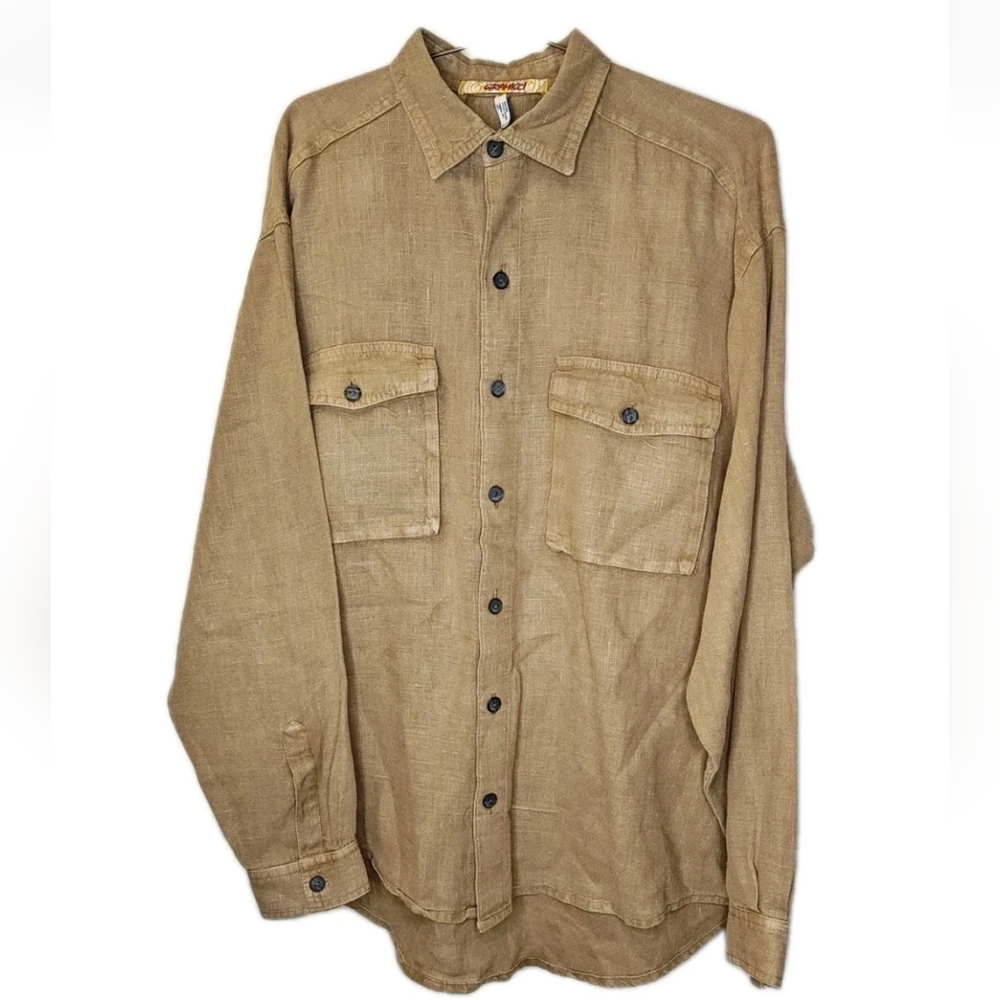Vintage Gramacci Oversized Hemp Vented Shirt Men Lg/XL  Brown Button Work Wear